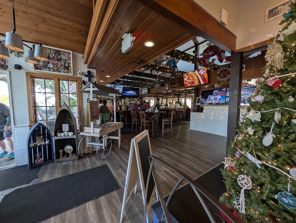 Beach-themed bar and grill dining area